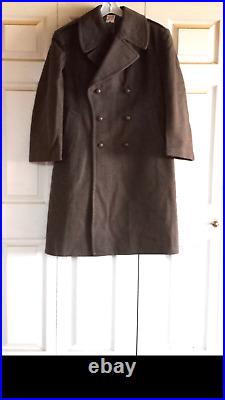Vintage Ww11 Montpillier France Army Green Wool Double Breasted Military Coat