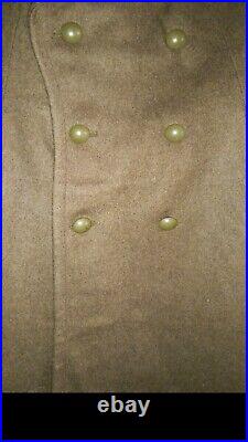 Vintage Ww11 Montpillier France Army Green Wool Double Breasted Military Coat