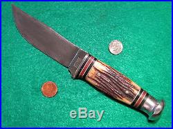 Vtg 1930s Blade Hunt Usa Old WESTERN Buck Horn STAG Knife Rare Bowie Sheath Case