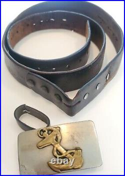 Vtg WWI US Navy Chief Petty Officer Leather Belt & Buckle withAnchor Rope Insignia