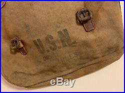 Vtg. WWI WWII USN US NAVY MEDICAL Stencil First Aid Kit Pouch Leather Strap Bag