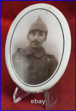 WW1 German soldier Porcelain KIA tombstone crucifix Grave Marker Portrait Photo