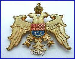 WW1 Kingdom of Yugoslavia Yugoslavian Army Serbia OFFICERS Gilt Enamel Cap Badge