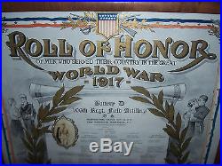 WW1 US Army 27th Div Btry D 106 Field Artillery NY National Guard Roll of Honor