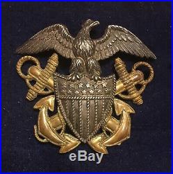 WW1 US Navy Officer 2 pc. Silver and Gold, Left Facing (pre 41) Hat Badge Pin