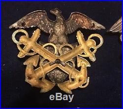 WW1 US Navy Officer 2 pc. Silver and Gold, Left Facing (pre 41) Hat Badge Pin