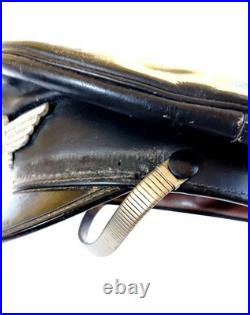 WW1-WW2 German Officer's Black Leather Muir Visor Cap, Strap + Wreath & Cockade