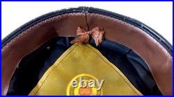 WW1-WW2 German Officer's Black Leather Muir Visor Cap, Strap + Wreath & Cockade