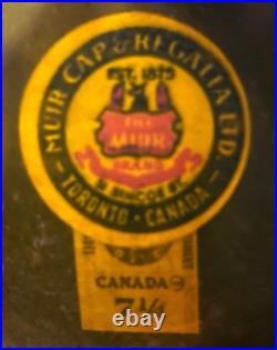 WW1-WW2 German Officer's Black Leather Muir Visor Cap, Strap + Wreath & Cockade