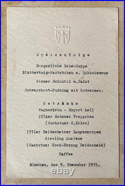 WW2 GERMAN MENU CARD for NOV. 9 REICH DAY OF MOURNING EVENTS c1935