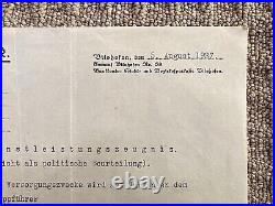 WW2 GERMAN MOTOR KORPS OFFICIAL'CERT of SERVICE LTR' SIGNED by STURMFUHRER 1937