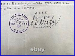 WW2 GERMAN MOTOR KORPS OFFICIAL'CERT of SERVICE LTR' SIGNED by STURMFUHRER 1937
