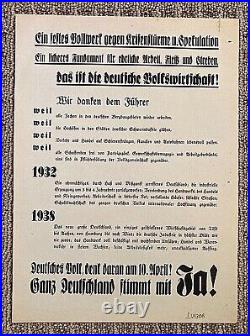 WW2 GERMAN PARLIAMENTARY ELECTION REFERENDUM & ANNEXATION of AUSTRIA BROADSIDE