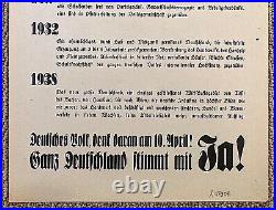 WW2 GERMAN PARLIAMENTARY ELECTION REFERENDUM & ANNEXATION of AUSTRIA BROADSIDE