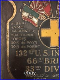 WWI 1919 U. S. Army 132nd Infantry 66th Brigade 33rd Division Military Plaque
