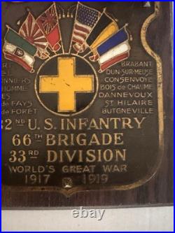WWI 1919 U. S. Army 132nd Infantry 66th Brigade 33rd Division Military Plaque