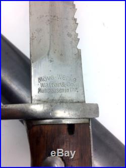 WWI German Butcher Bayonet Move-Werke Walter & Co. Muhlhausen in Thr & scabbard