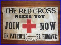 WWI US Army Red Cross cotton printed recruitment banner 21 x 36 1900s