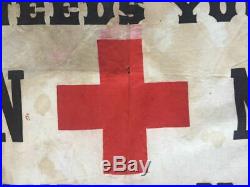 WWI US Army Red Cross cotton printed recruitment banner 21 x 36 1900s