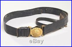 WWI-WWII Era Navy Officer Leather Sword Belt & Gold-Washed Buckle Eagle Anchor
