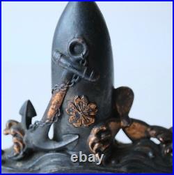 WWII Imperial Japanese Navy Shell Vase Anchor Sakura Metal Ornament Signed WWII Imperial Japanese Navy Shell Vase Anchor Sakura Metal Ornament Signed