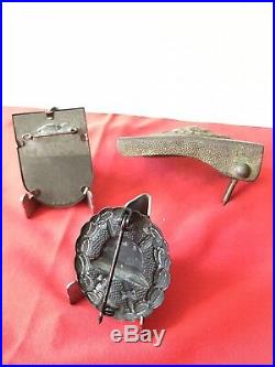 WWii GERMAN WOUND BADGE WithCERTIFICATE, BUCKLE AND WHW BADGE