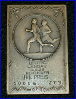 Weimar Republic Nonportable Sports Award DJK Landau 3.6.28 Reichsoff 1000m 3rd P
