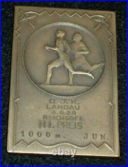 Weimar Republic Nonportable Sports Award DJK Landau 3.6.28 Reichsoff 1000m 3rd P