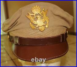 Ww II Usaaf Officer's Khaki Wool Visor Hat Large Eagle